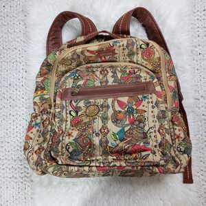 Sakroots Owl Multicolored Floral Design Canvas Backpack